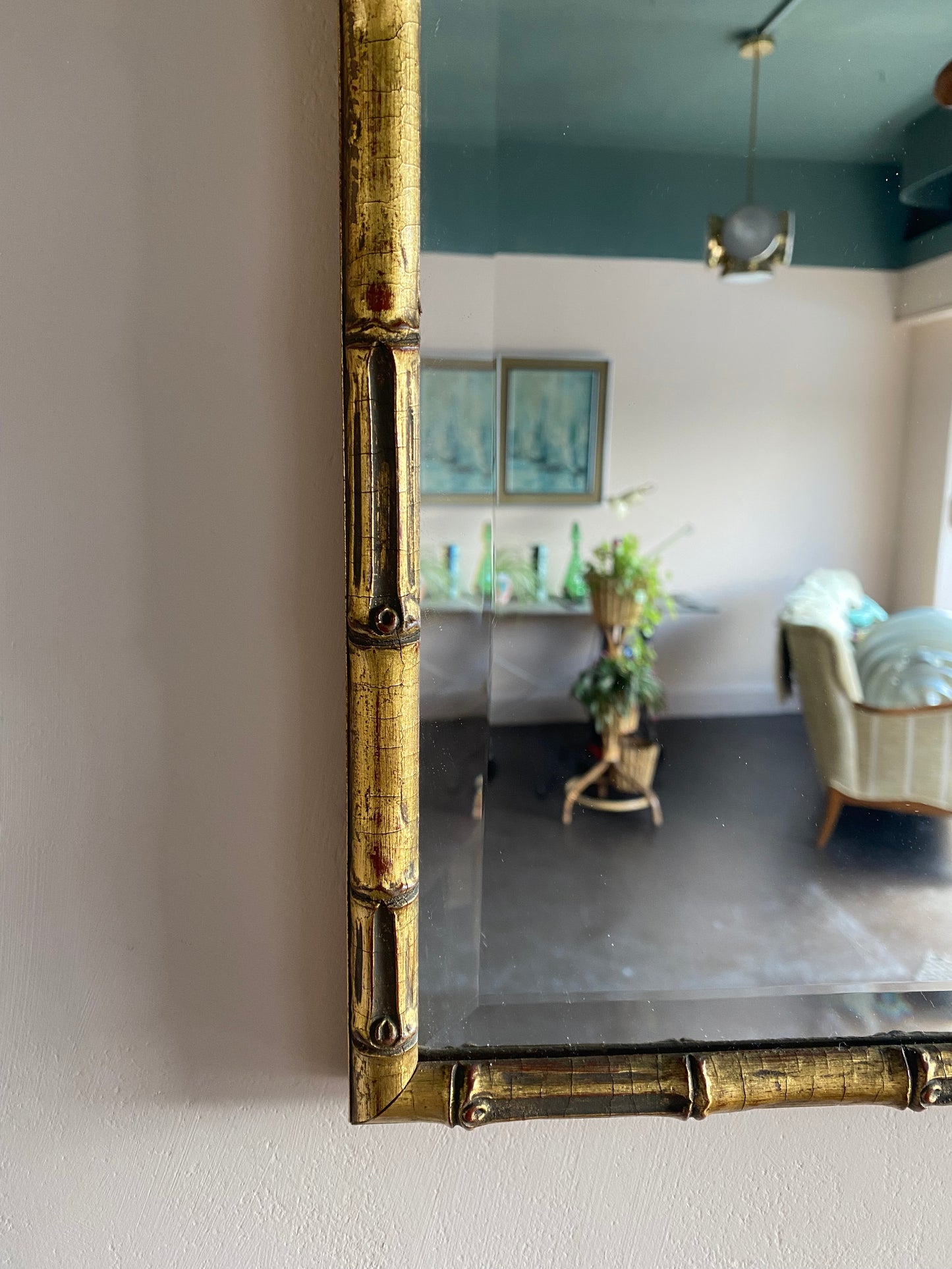 Vintage Gilt Faux Bamboo Mirror Hollywood Regency