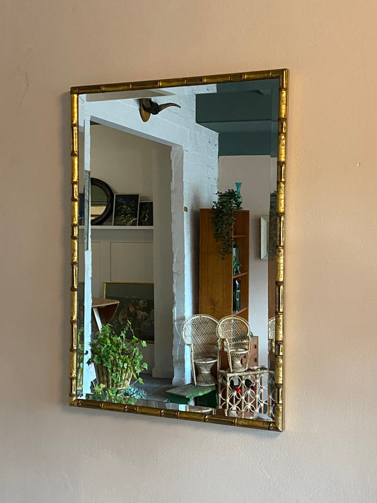 Vintage Gilt Faux Bamboo Mirror Hollywood Regency